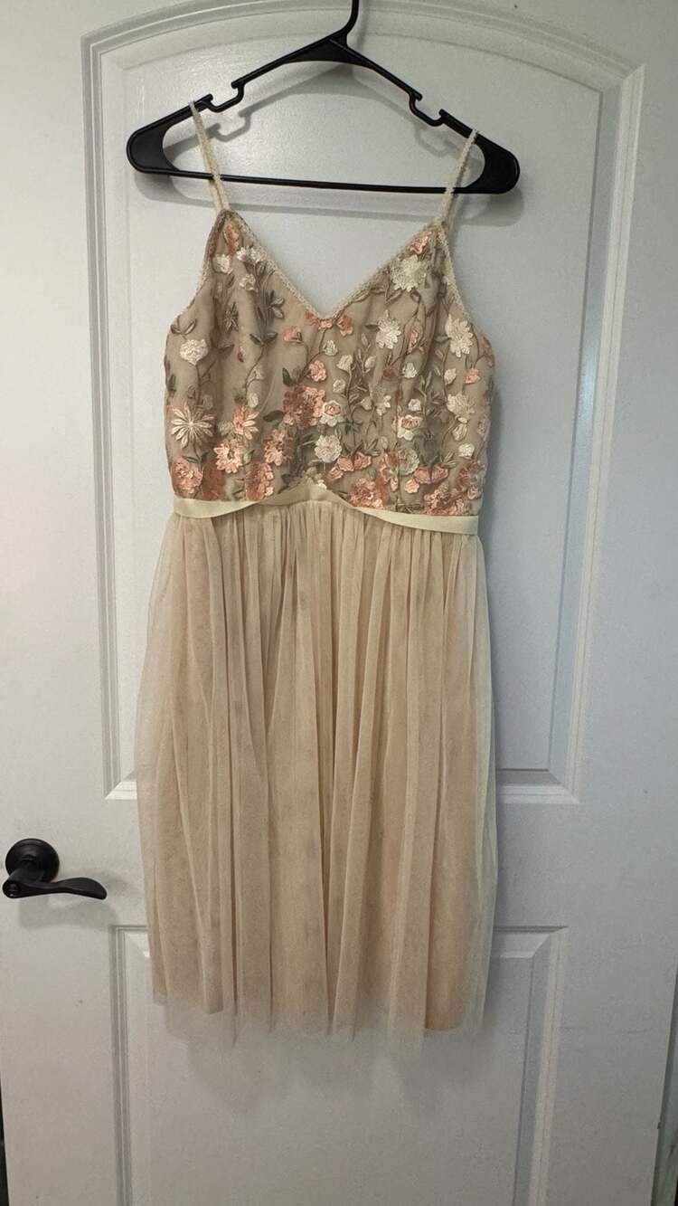 Fairycore Coquette Embroidered Tulle Midi Dress Cottagecore Romantic Size L